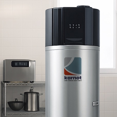 AquaHERO heat pump water heater in a commercial kitchen